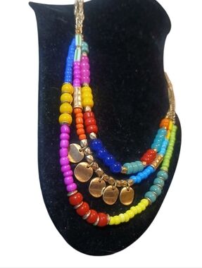 Multicolor Beaded Layered Necklace with Gold Accents